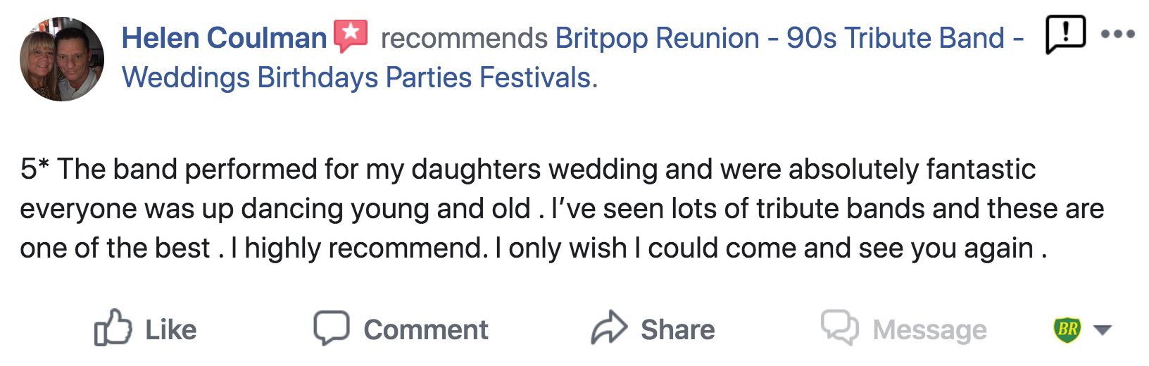 Brit pop Wedding Testimonial